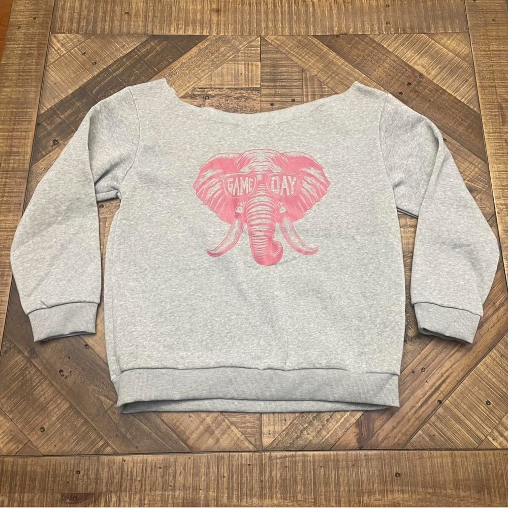 Gray Sweatshirt with Pink Elephant Design